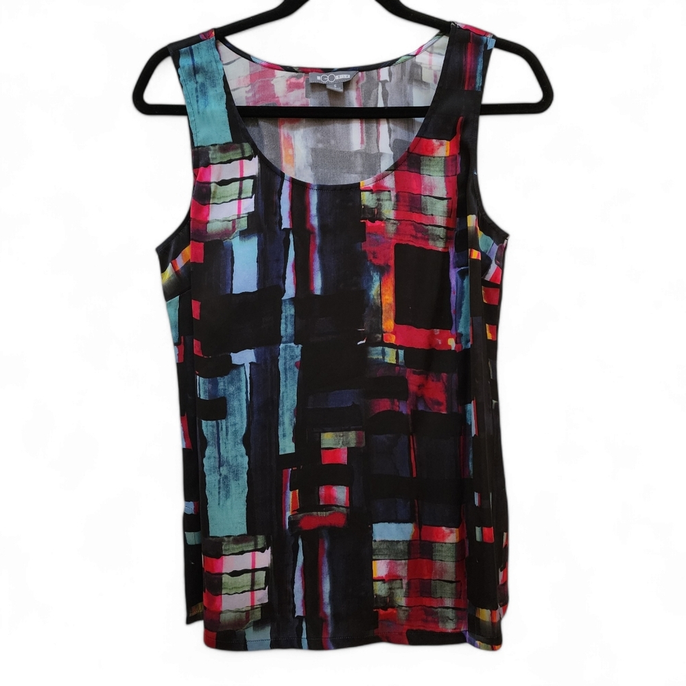 Go Silk Abstract Print 100% Silk Colorful Sleeveless Tank Top, Small